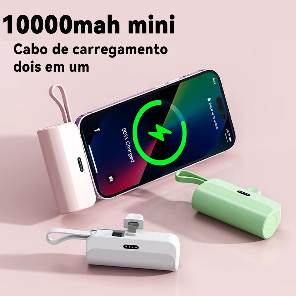 Power Bank Mini 10.000mAh com Cabo Integrado