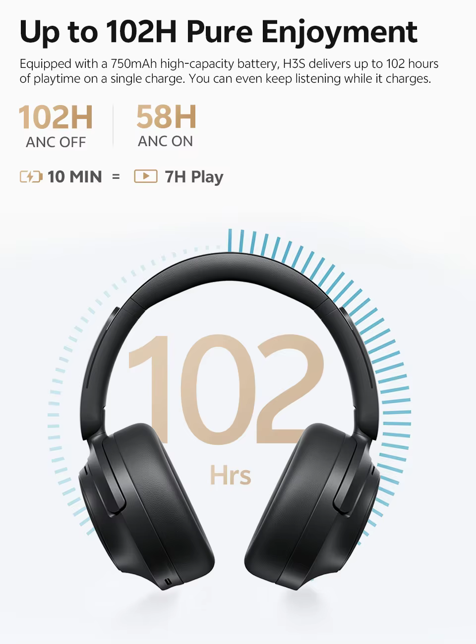 QCY H3S — Fone Over-Ear com ANC Adaptativo -56dB e Bluetooth 6.0 - Imagem 2