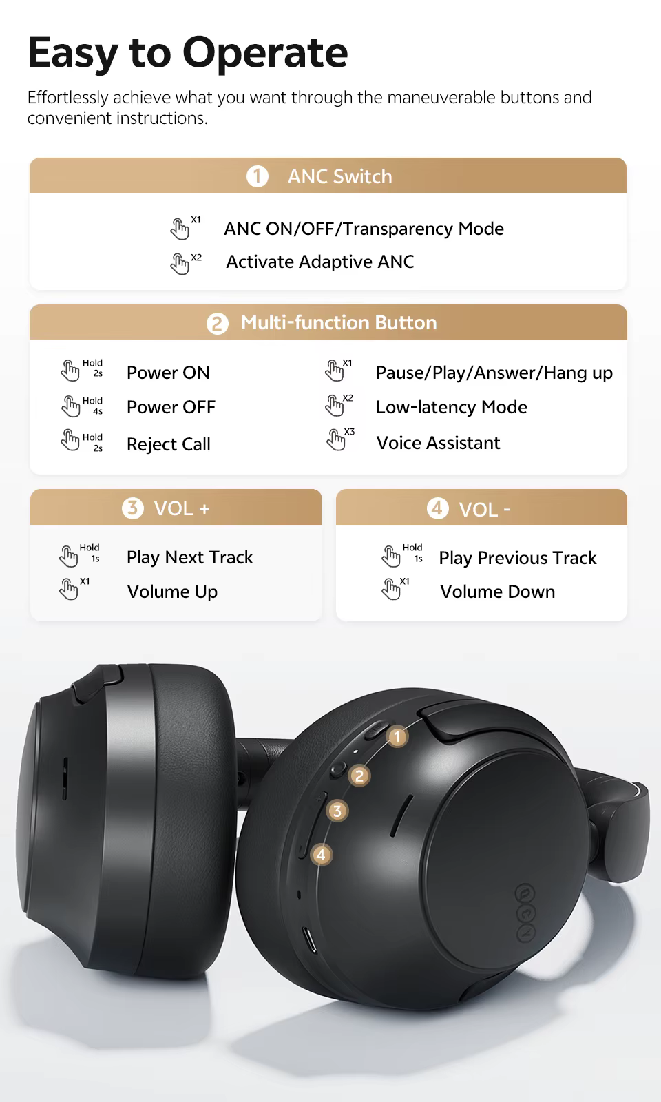 QCY H3S — Fone Over-Ear com ANC Adaptativo -56dB e Bluetooth 6.0 - Imagem 7